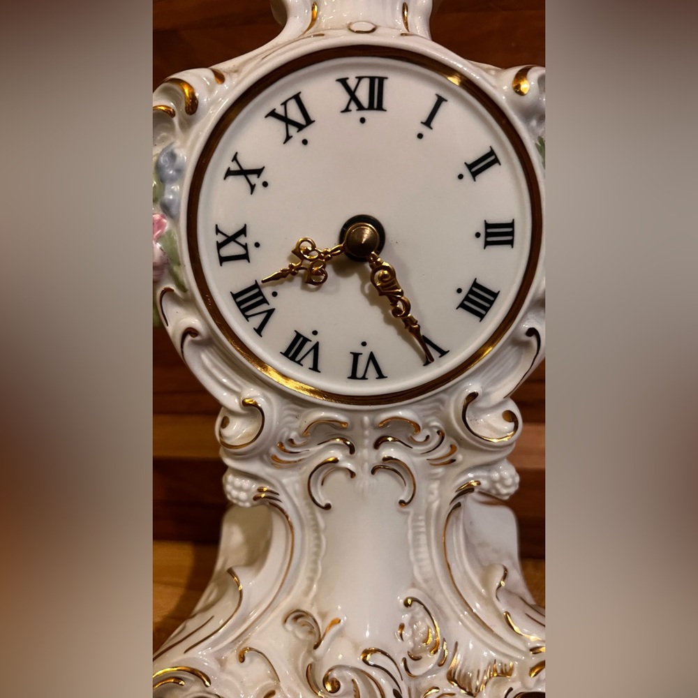 Elegant White and Gold mantle Clock with Floral Design Belinda